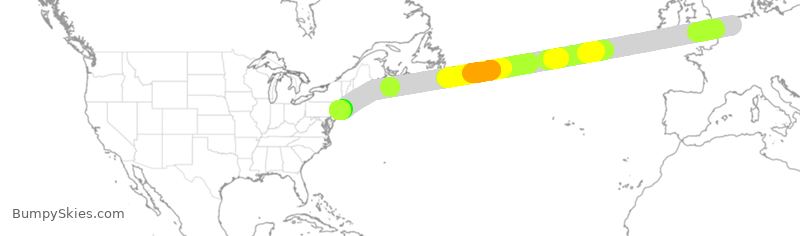 Turbulence forecast map for KLM643, AMS to JFK