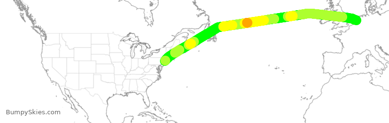 Turbulence forecast map for KLM644, JFK to AMS