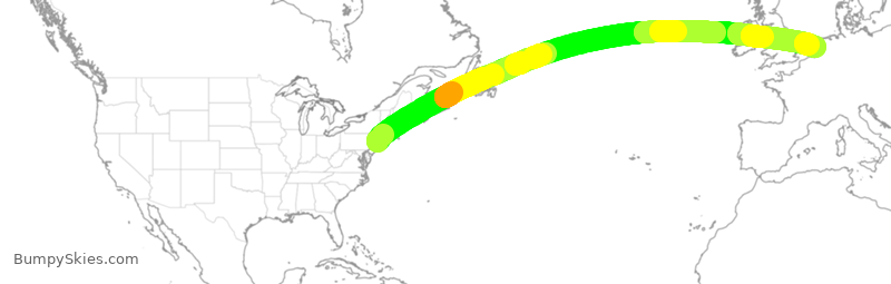 Turbulence forecast map for KLM646, JFK to AMS