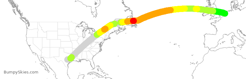 Turbulence forecast map for KLM668, AUS to AMS