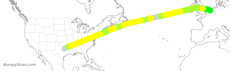 Turbulence forecast map for KLM673, DFW to AMS