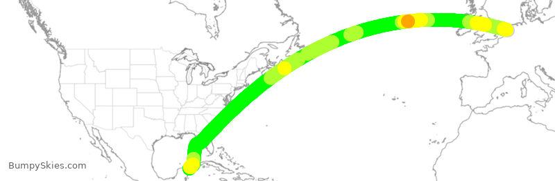 Turbulence forecast map for KLM689, AMS to CUN