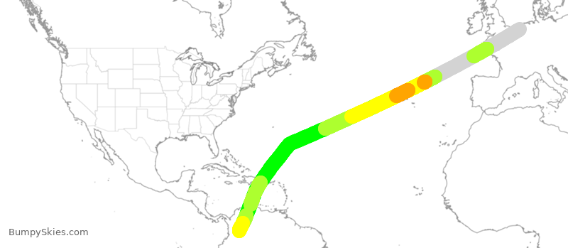 Turbulence forecast map for KLM741, AMS to BOG