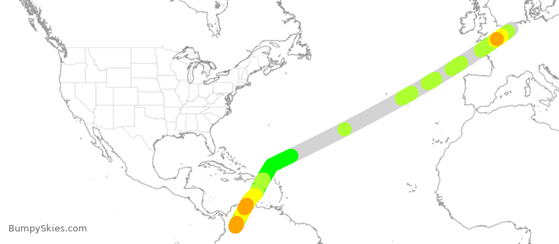 Turbulence forecast map for KLM749, AMS to BOG
