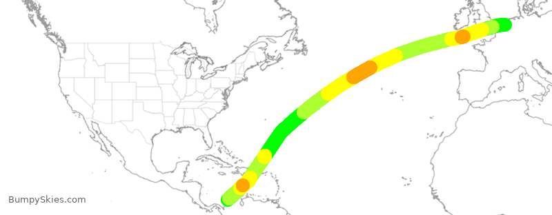 Turbulence forecast map for KLM749, CTG to AMS
