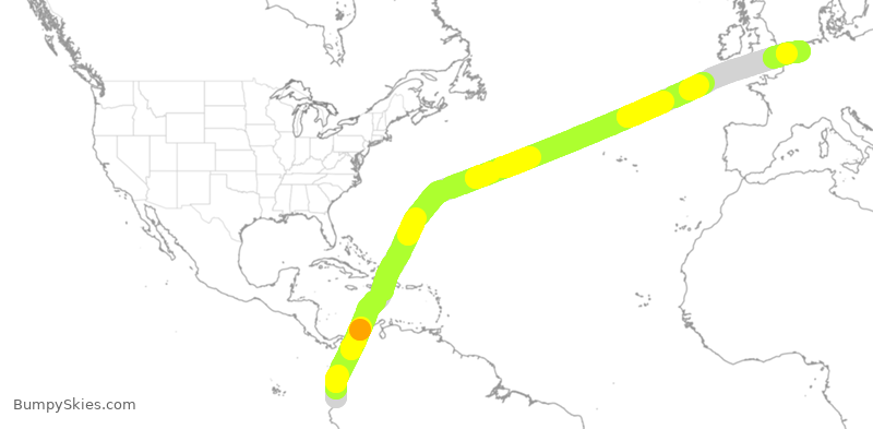 Turbulence forecast map for KLM755, GYE to AMS
