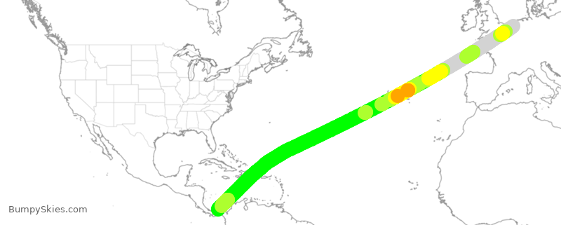 Turbulence forecast map for KLM757, AMS to PTY