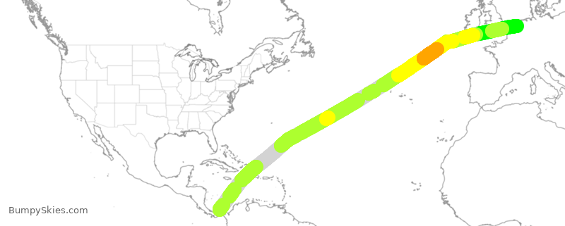 Turbulence forecast map for KLM758, PTY to AMS