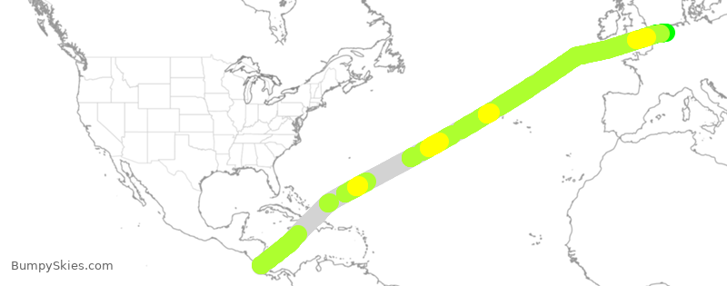 Turbulence forecast map for KLM760, SJO to AMS