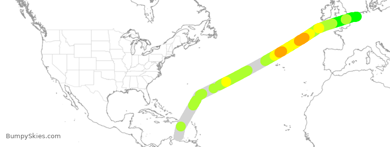 Turbulence forecast map for KLM767, BON to AMS