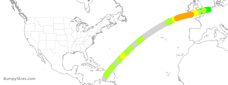 Turbulence forecast map for KLM769, BON to AMS