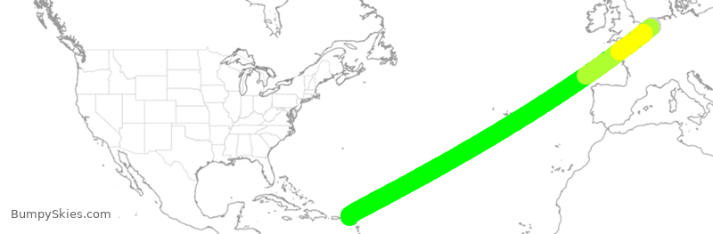 Turbulence forecast map for KLM777, AMS to SXM