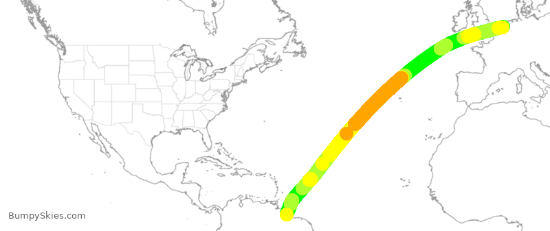 Turbulence forecast map for KLM781, AMS to GEO