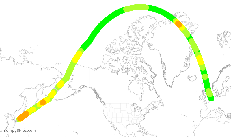 Turbulence forecast map for KLM860, KIX to AMS
