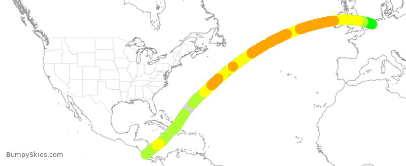 Turbulence forecast map for KLM9871, SJO to AMS