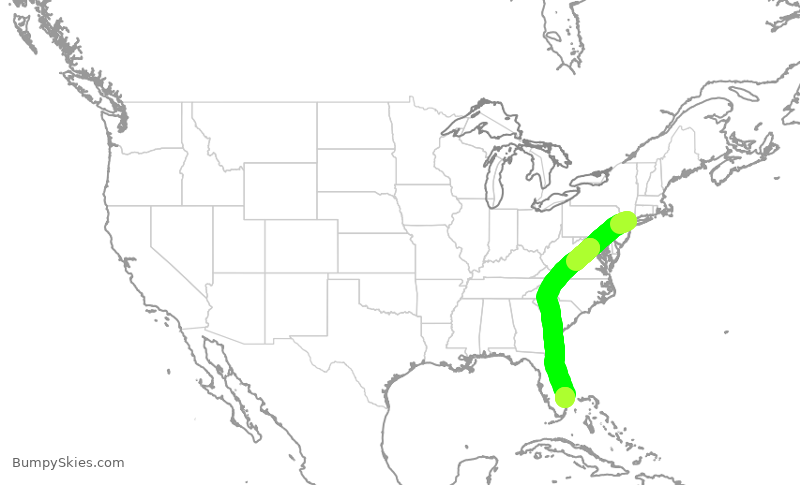 Turbulence forecast map for KOW106, TEB to PBI