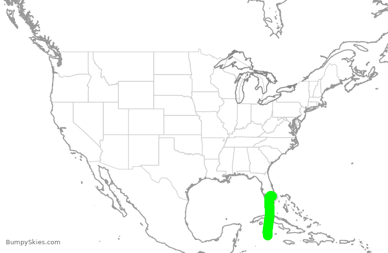 Turbulence forecast map for KOW125, BCT to WCR
