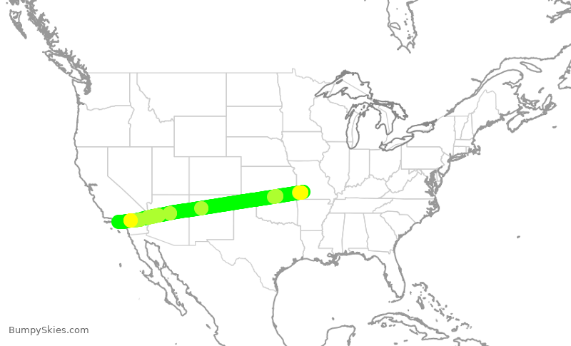 Turbulence forecast map for KOW187, SGF to LAX
