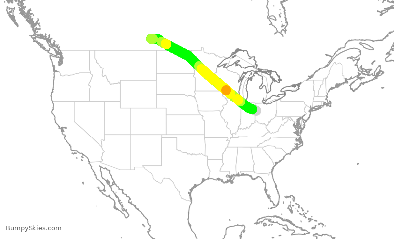 Turbulence forecast map for KOW25, KAXV to YQR