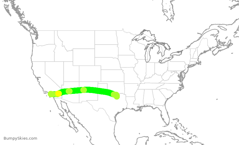Turbulence forecast map for KOW25, LGB to DAL