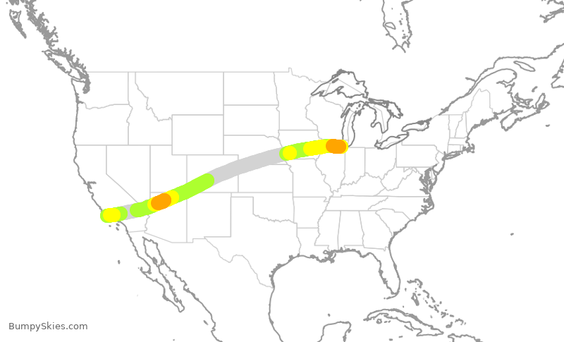 Turbulence forecast map for KOW370, MDW to SBA
