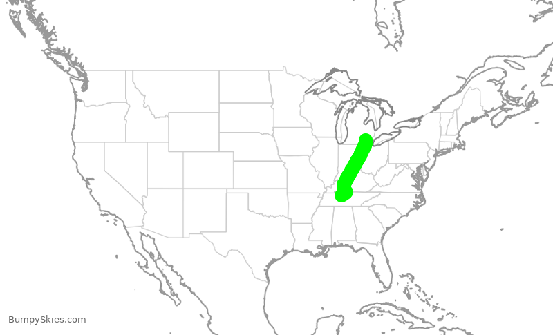 Turbulence forecast map for KOW371, YIP to KJWN