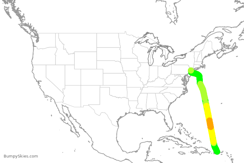 Turbulence forecast map for KOW373, EWR to SJU