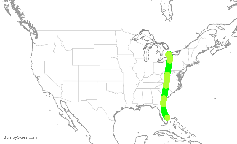 Turbulence forecast map for KOW416, DJT to YYZ