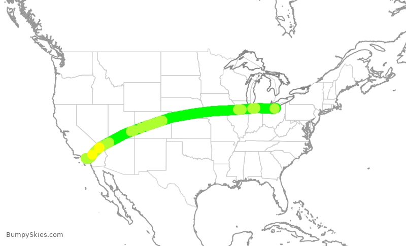 Turbulence forecast map for KOW51, CLE to LGB