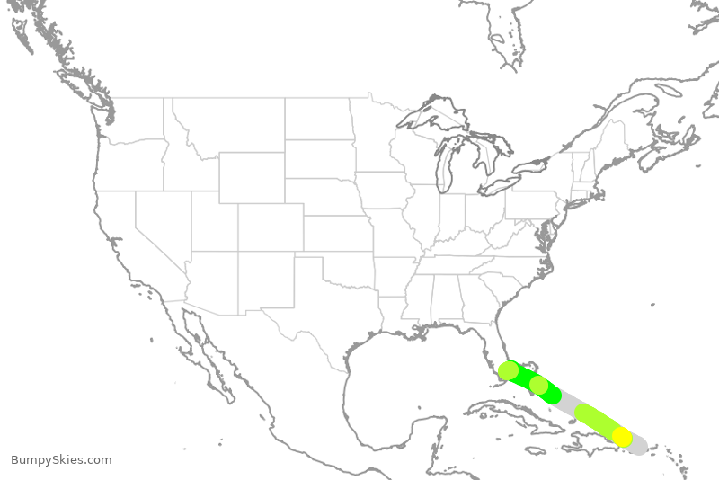 Turbulence forecast map for KOW51, SJU to OPF