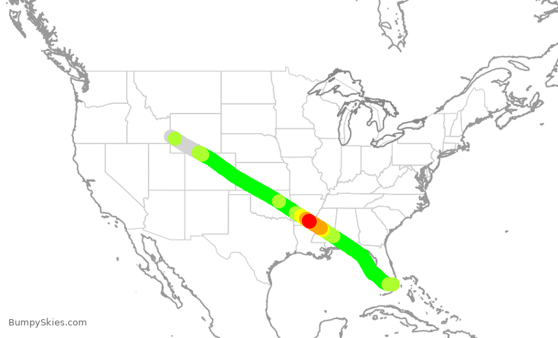 Turbulence forecast map for KOW521, KAFO to MIA