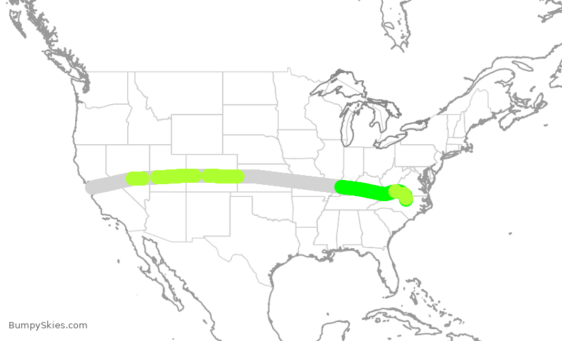 Turbulence forecast map for KOW526, SJC to RDU