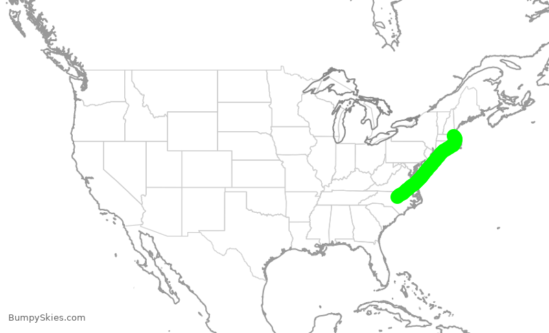 Turbulence forecast map for KOW532, BOS to RDU