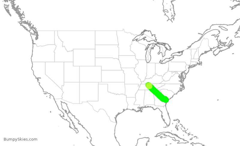 Turbulence forecast map for KOW542, SAV to KJWN