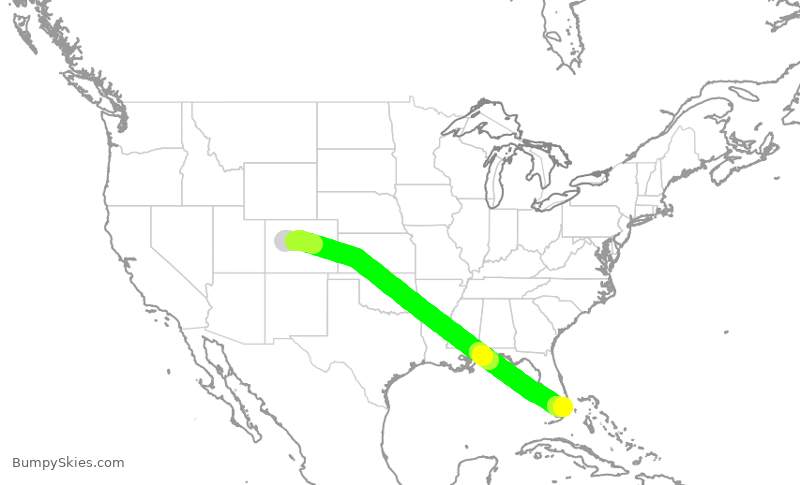 Turbulence forecast map for KOW553, ASE to OPF