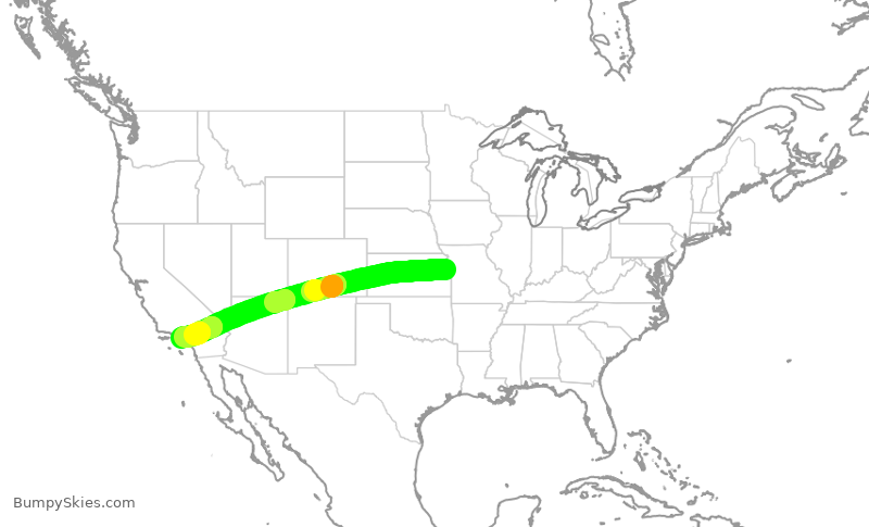 Turbulence forecast map for KOW733, JCI to LAX
