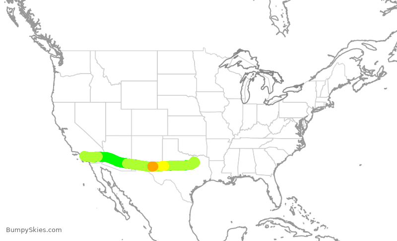 Turbulence forecast map for KOW860, LGB to DAL