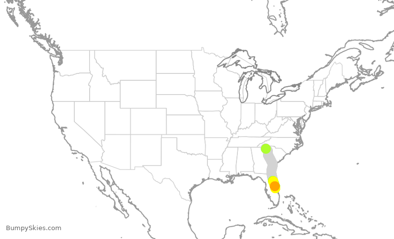 Turbulence forecast map for KOW860, KLQK to MLB