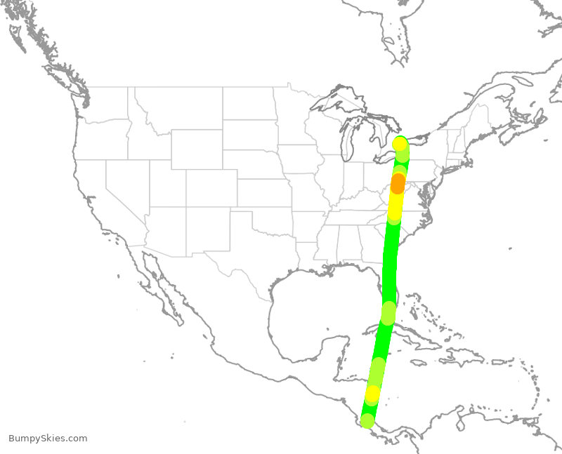 Turbulence forecast map for KOW860, SJO to YYZ