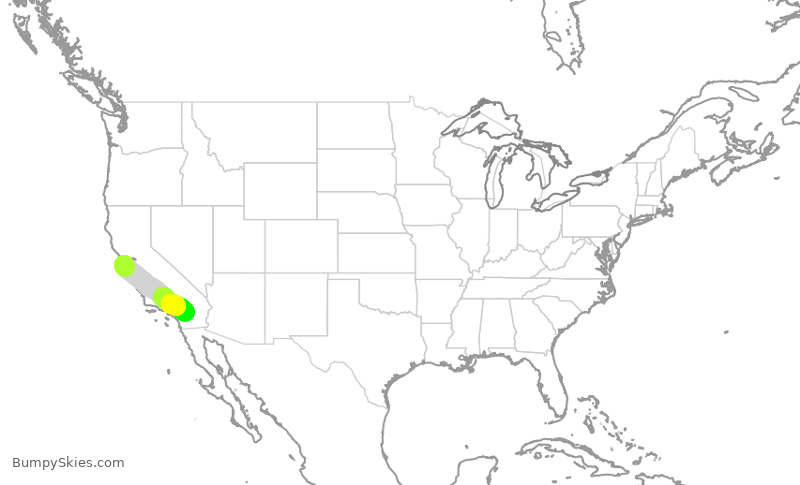 Turbulence forecast map for KOW910, SFO to PSP