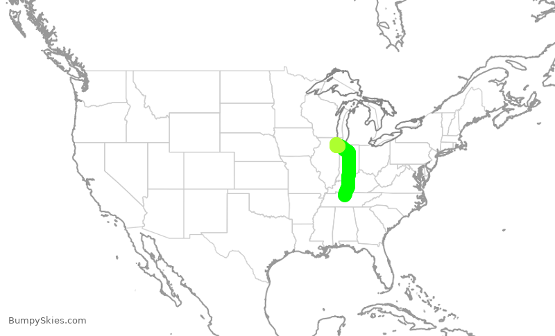 Turbulence forecast map for KOW992, BNA to MDW