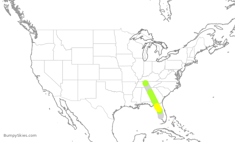Turbulence forecast map for KOW992, FMY to KJWN