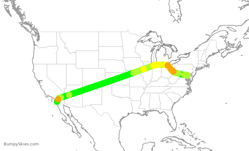Turbulence forecast map for KOW992, SAN to BWI