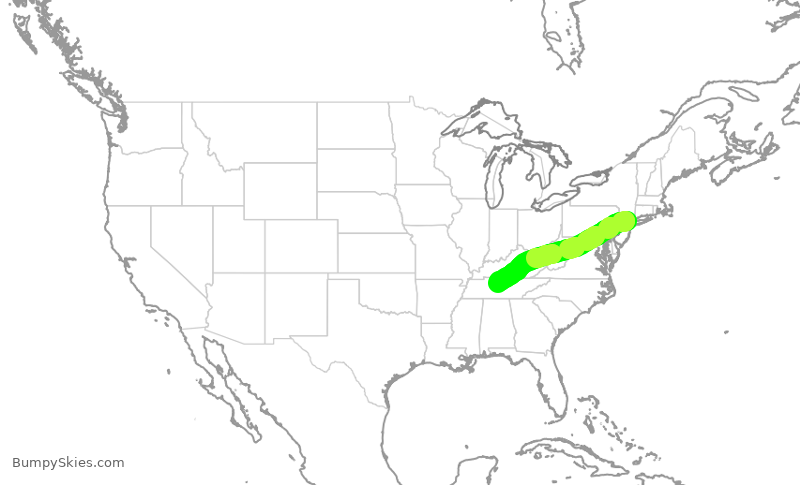 Turbulence forecast map for KOW992, TEB to BNA