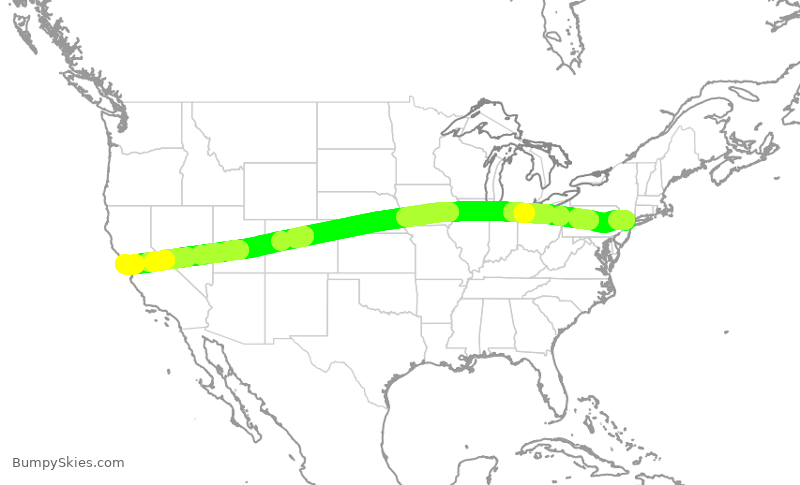 Turbulence forecast map for KOW998, TEB to SFO