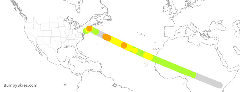 Turbulence forecast map for KQA002, KJK to JFK