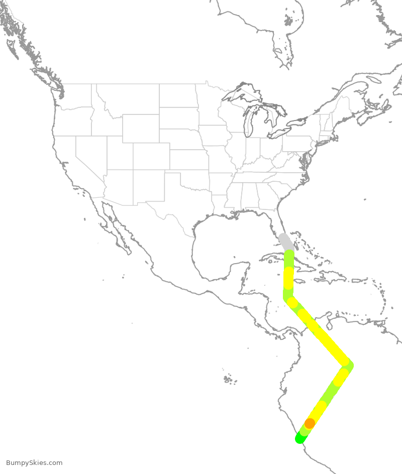 Turbulence forecast map for KYE4541, MIA to PJC