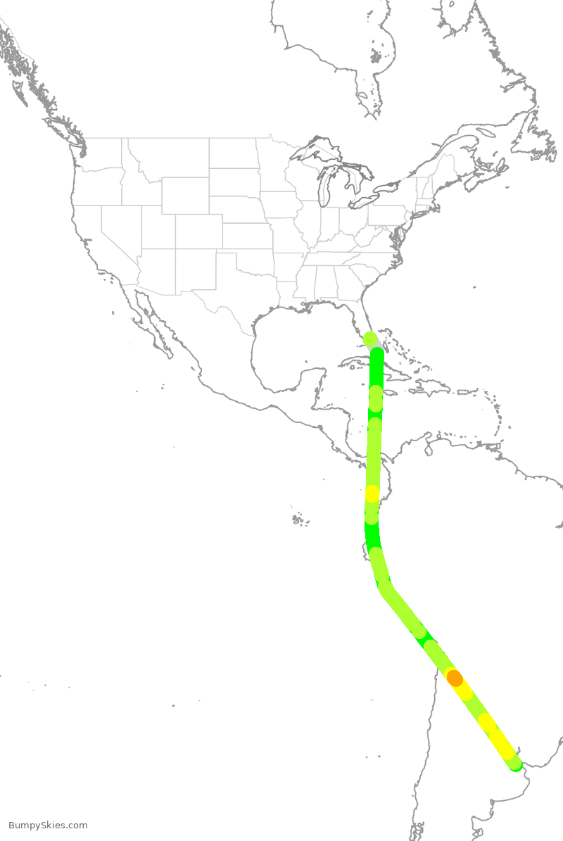 Turbulence forecast map for LAN1107, MIA to EZE