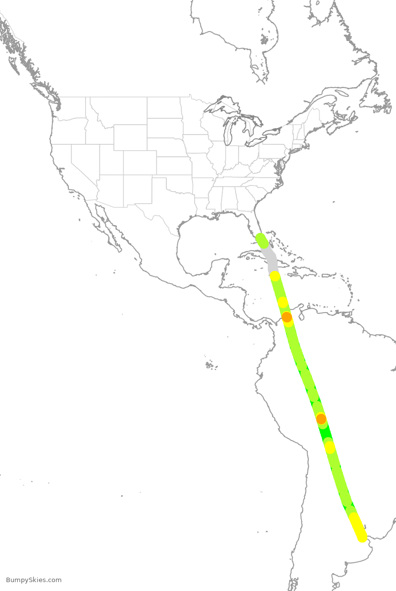 Turbulence forecast map for LAN1133, MIA to EZE