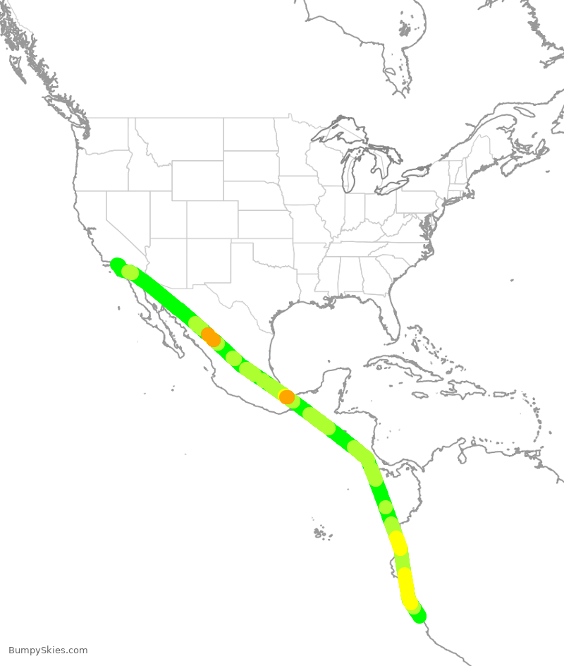 Turbulence forecast map for LAN2476, SPJC to LAX